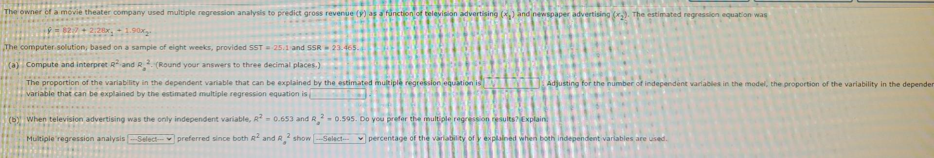regression loss can't decrease · issue #662 ·... Solved y^=82.7+2.28x1+1.90x2. The computer solution, based | Chegg.com
