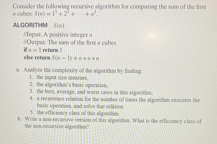 Solved Consider The Following Recursive Algorithm For | Chegg.com