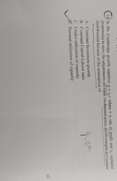 Solved In the Cambridge growth equation g=scr ﻿where r ﻿is | Chegg.com