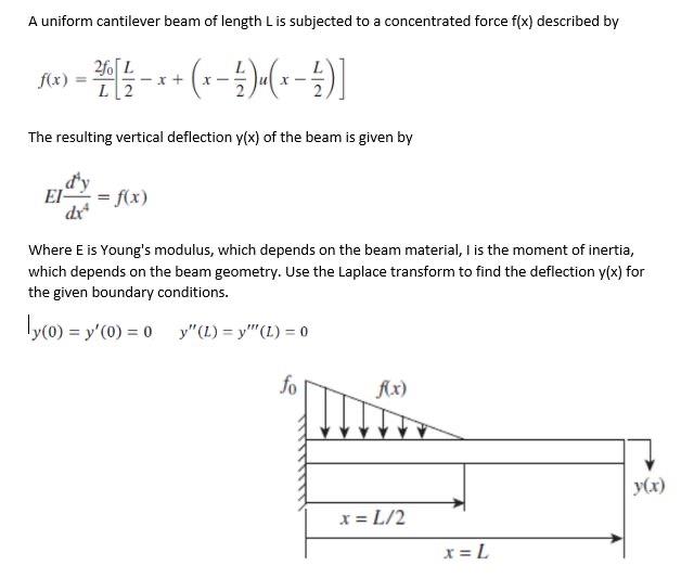 Solved A uniform cantilever beam of length L is subjected to | Chegg.com