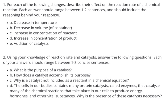 Solved 1. For each of the following changes, describe their | Chegg.com