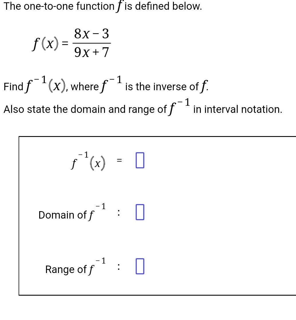 Solved The one-to-one function f is defined below. | Chegg.com