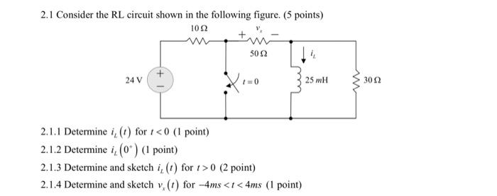 Solved 2.1 Consider the RL circuit shown in the following | Chegg.com