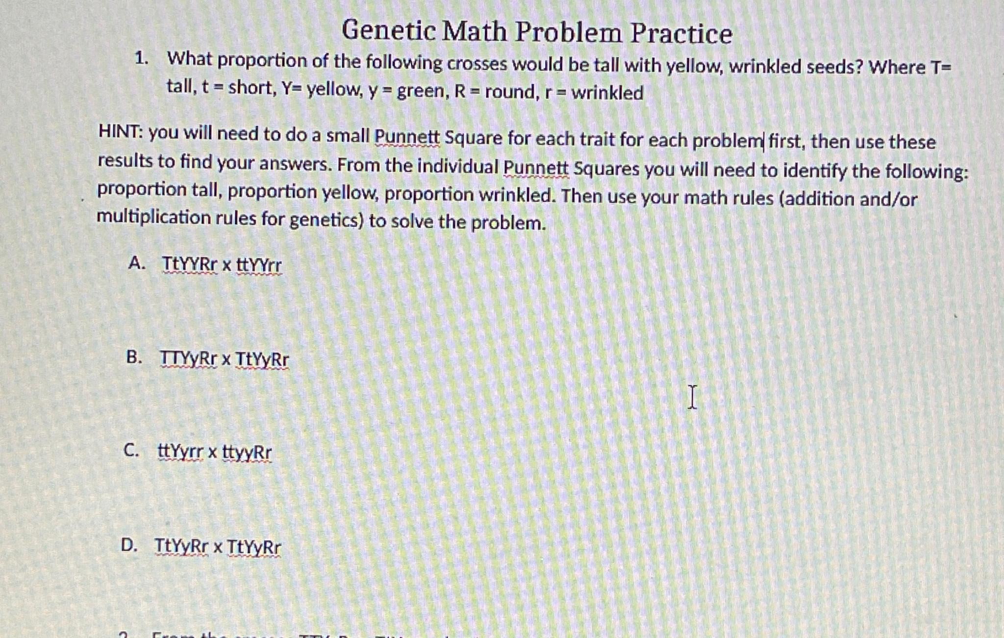 Solved Genetic Math Problem PracticeWhat proportion of the | Chegg.com