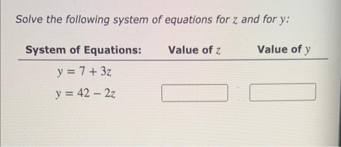 Solved Solve the following system of equations for z and for | Chegg.com