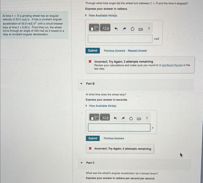 Solved Through what total angle did the wheel tum between