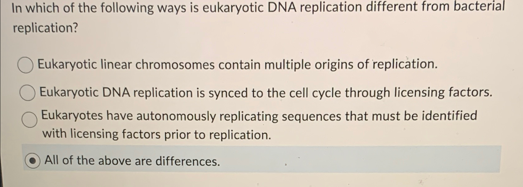 Solved In which of the following ways is eukaryotic DNA | Chegg.com