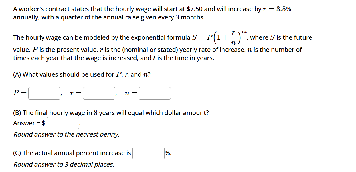 Solved A worker's contract states that the hourly wage will | Chegg.com