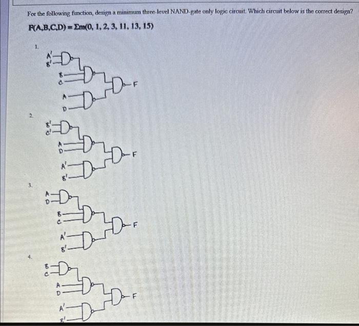 Solved For the following fimction, design a minimum | Chegg.com