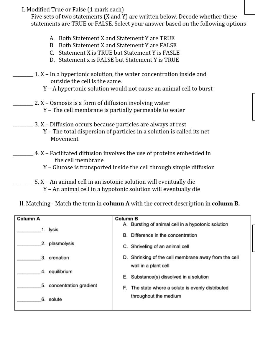 Solved I. Modified True or False (1 mark each) Five sets of 