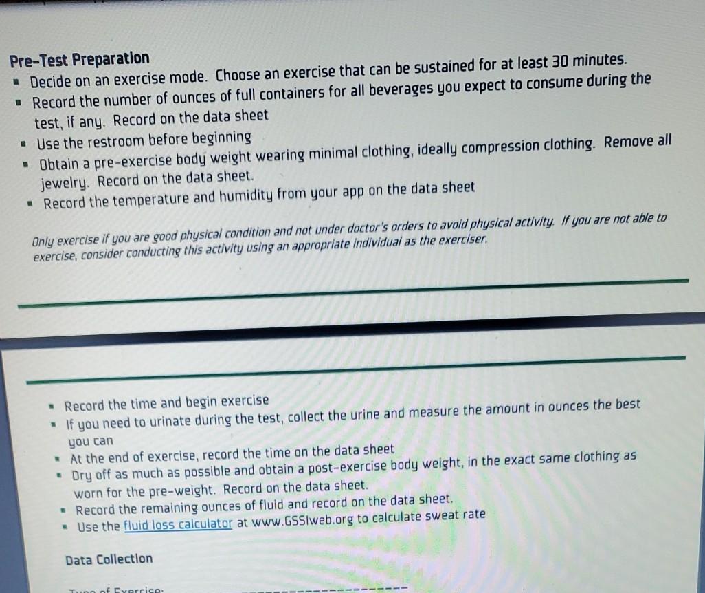 Solved Pre-Test Preparation Decide on an exercise mode. | Chegg.com