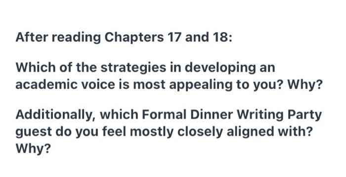 Solved After Reading Chapters 17 And 18 Which Of The Chegg Com