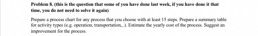 Solved Problem 8. ﻿Prepare a process chart for any process | Chegg.com