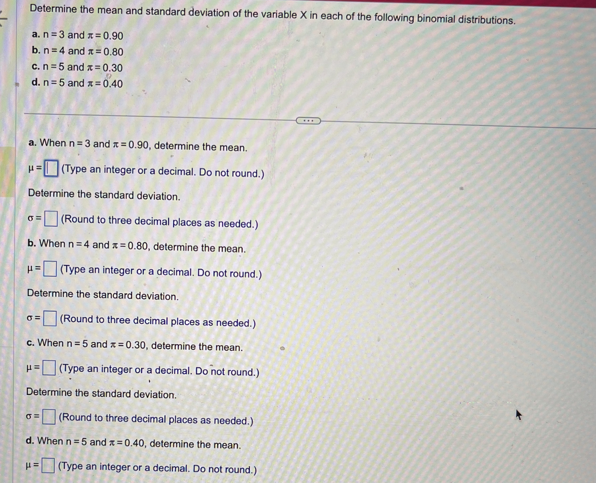 Solved Determine the mean and standard deviation of the | Chegg.com