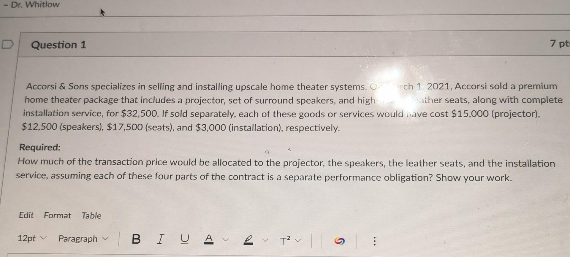 Solved Accorsi \u0026#92;\u0026 Sons specializes in selling and installing | Chegg.com