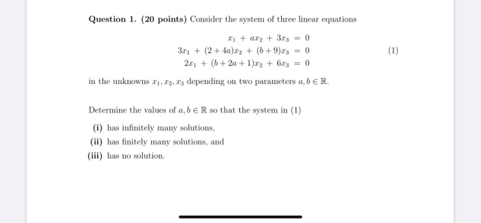 Solved Question 1. (20 points) Consider the system of three | Chegg.com