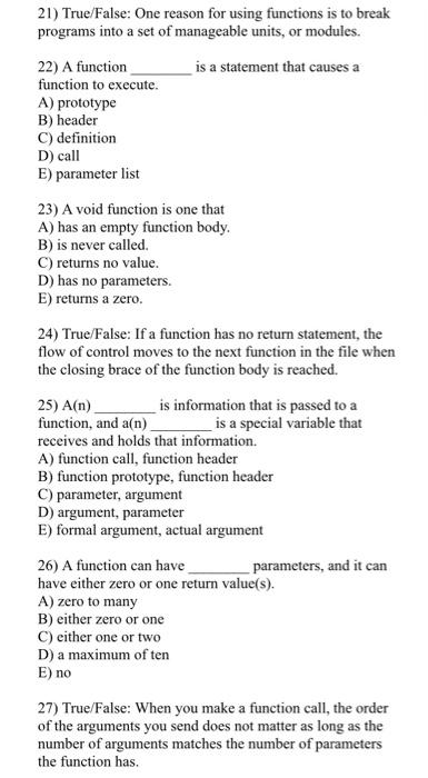 solved-21-true-false-one-reason-for-using-functions-is-to-chegg