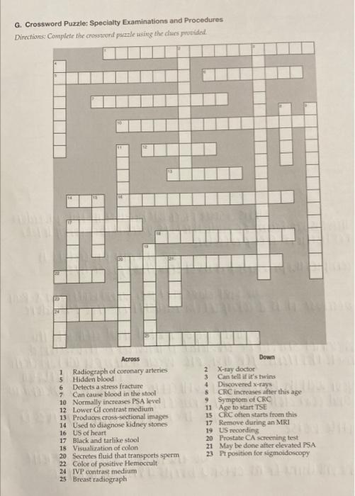 Solved G. Crossword Puzzle: Specialty Examinations and | Chegg.com