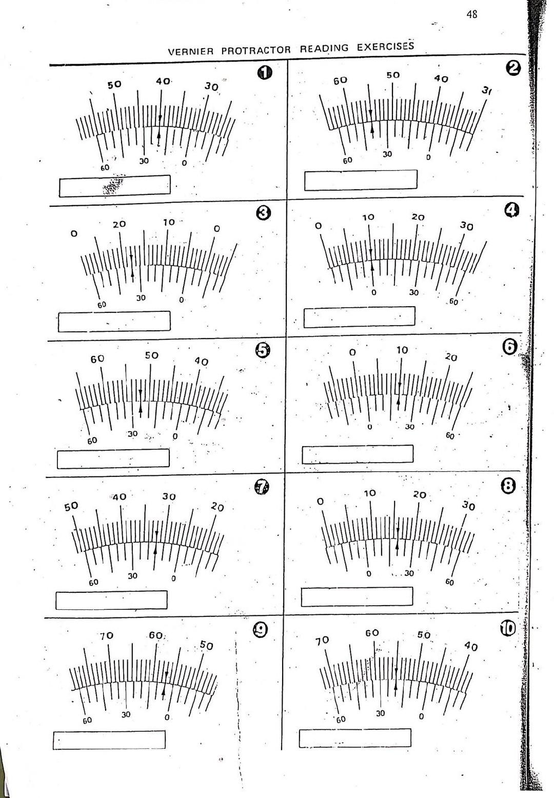 Solved 48 VERNIER PROTRACTOR READING EXERCISES 50 40 60 40