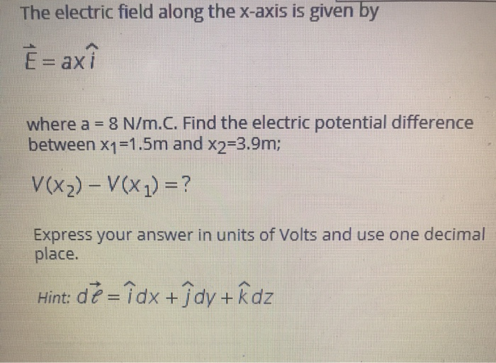 Solved The Electric Field Along The X Axis Is Given By E Chegg Com