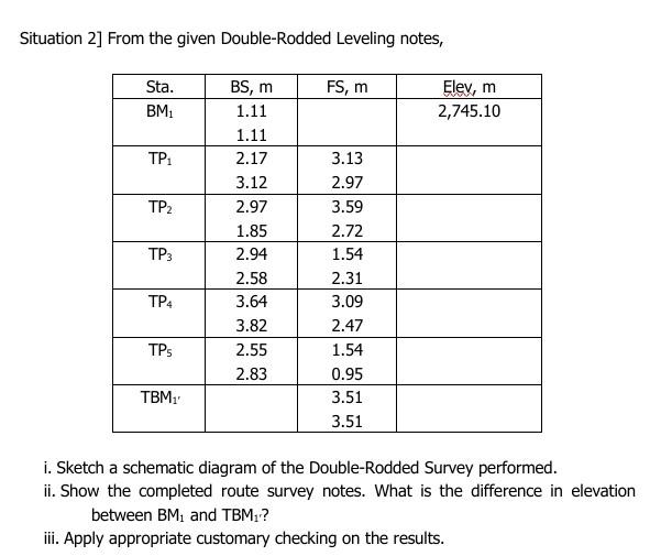 Solved Situation 2 From The Given Double Rodded Leveling Chegg Com   Image