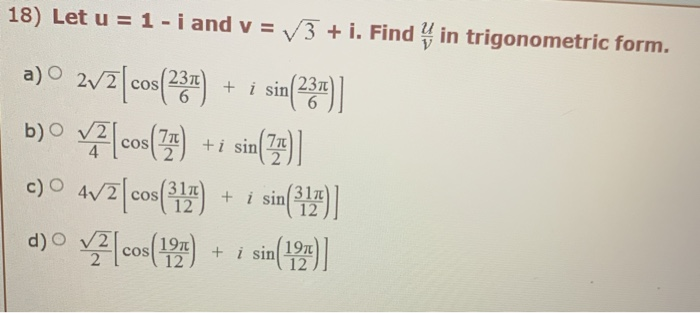 Solved 18 Let U 1 I And V 3 I Find In Trigonome Chegg Com