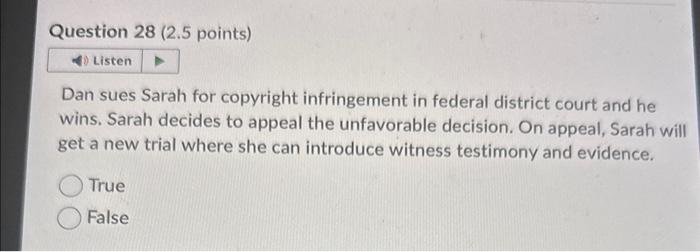 Dan sues Sarah for copyright infringement in federal Chegg com