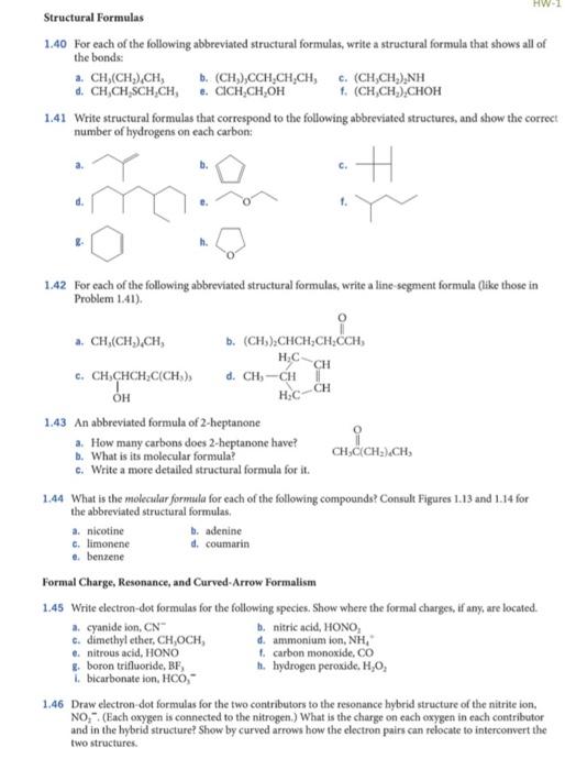 Solved Hw Structural Formulas 1.40 For Each Of The Following 