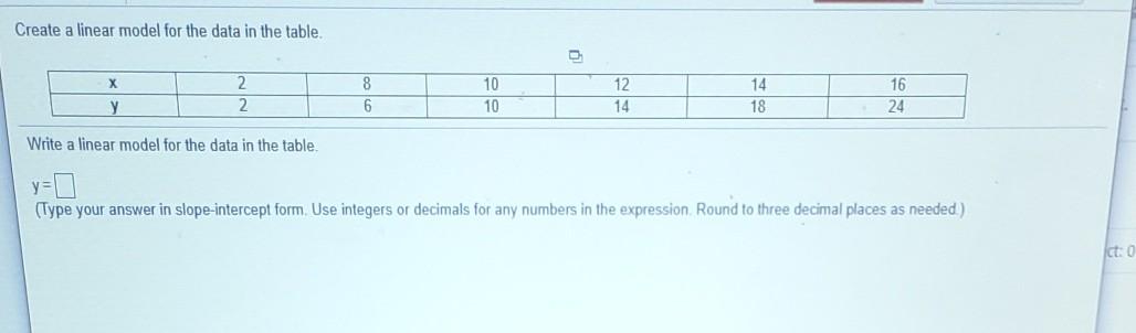 Solved Create a linear model for the data in the table. X 8 | Chegg.com