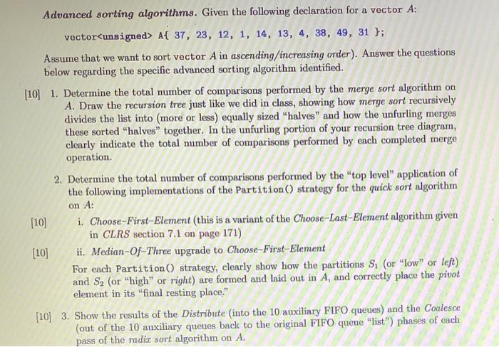 Solved Advanced sorting algorithms. Given the following | Chegg.com