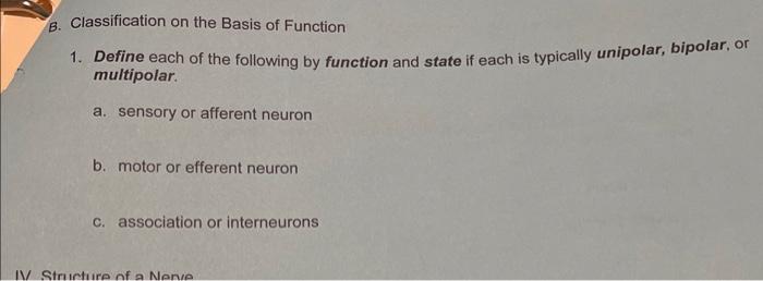 Solved B. Classification On The Basis Of Function 1. Define | Chegg.com