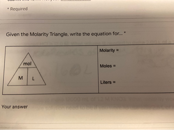 Solved * Required Given the Molarity Triangle, write the | Chegg.com