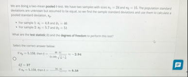 Solved We are doing a two-mean pooled t test. We have two | Chegg.com