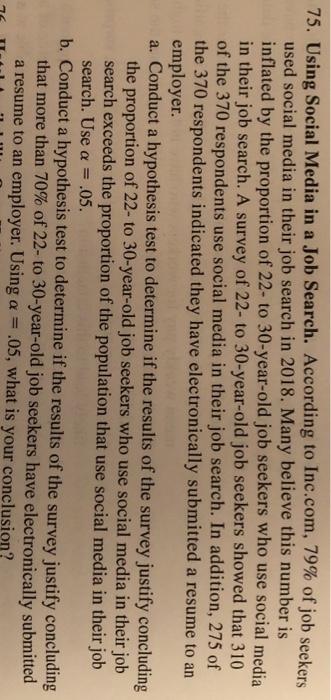 Solved 75. Using Social Media in a Job Search. According to | Chegg.com