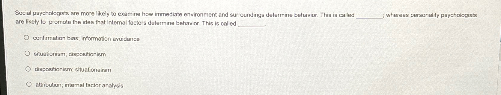 Solved Social psychologists are more likely to examine how | Chegg.com