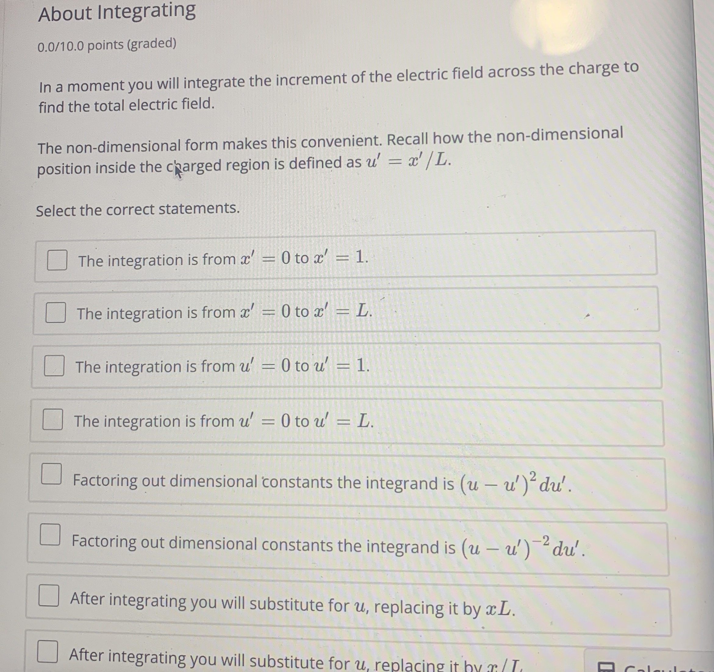Solved About Integrating0.0/10.0 ﻿points (graded)In a moment | Chegg.com