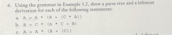 Solved Using the grammar in Example 3.2, show a parse tree | Chegg.com
