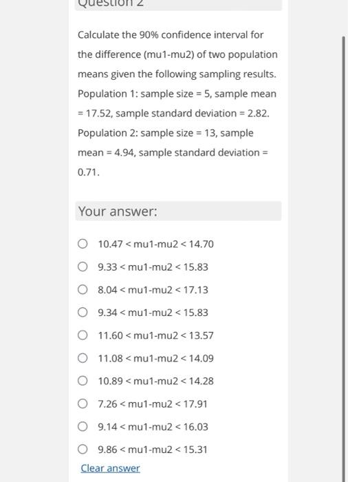 Solved Calculate the 90% confidence interval for the | Chegg.com