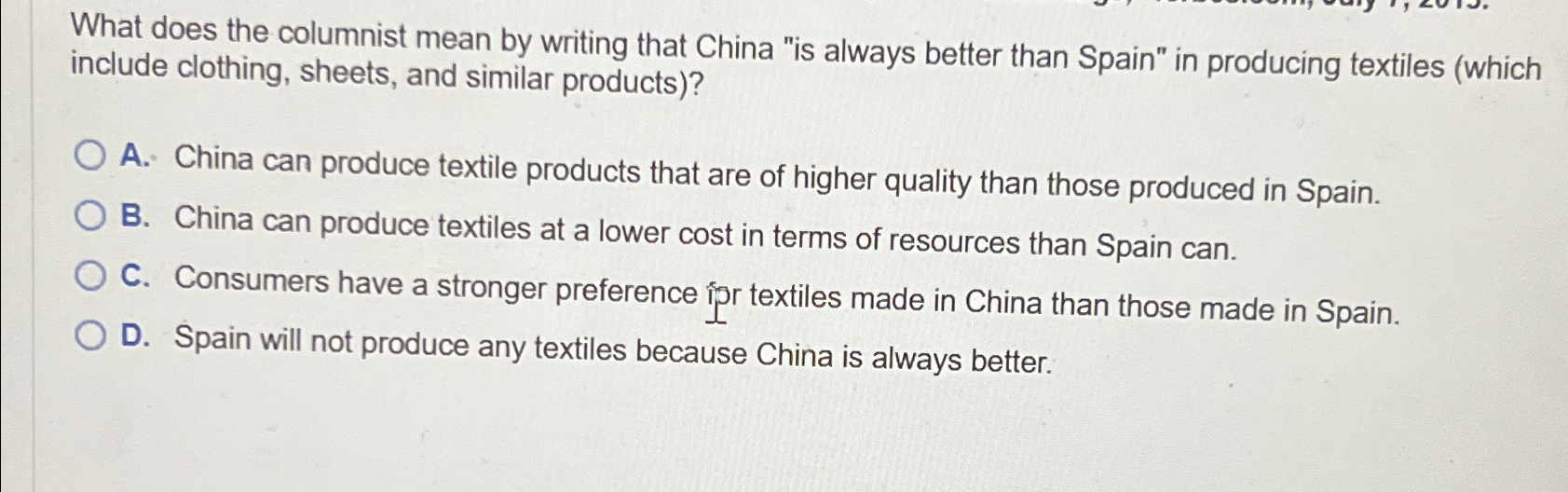 Solved What does the columnist mean by writing that China