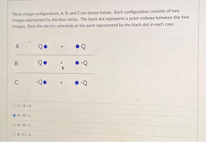 Solved Three Charge Configurations, A, B, And C Are Shown | Chegg.com