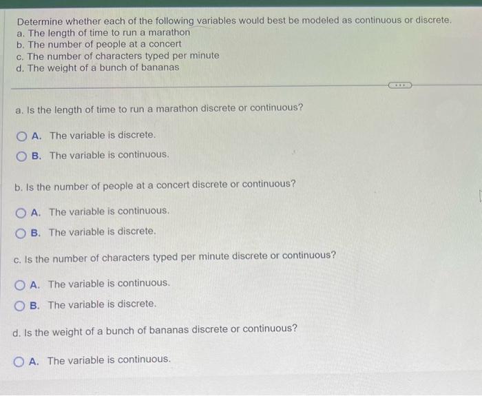 Solved Determine Whether Each Of The Following Variables | Chegg.com