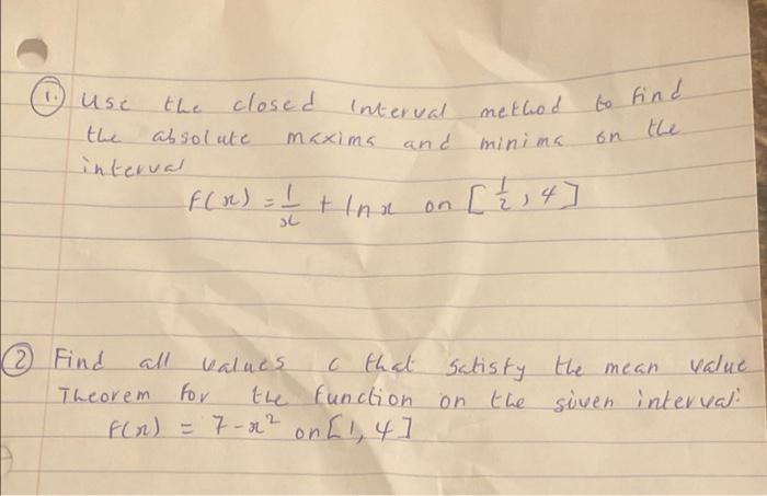 Solved use method to find the closed Interval the absolute | Chegg.com