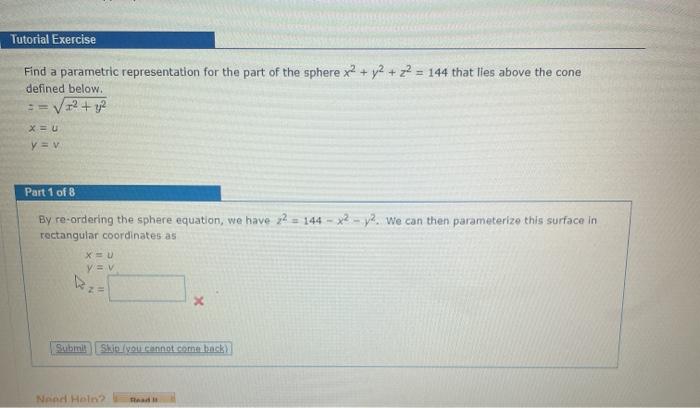 Solved Tutorial Exercise Find a parametric representation | Chegg.com