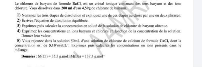 Solved Le chlorure de baryum de formule BaCl, est un cristal | Chegg.com