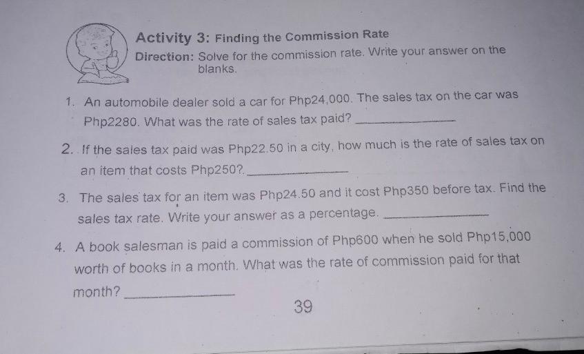 Solved Activity 2: Finding the Commission Rate Direction: | Chegg.com