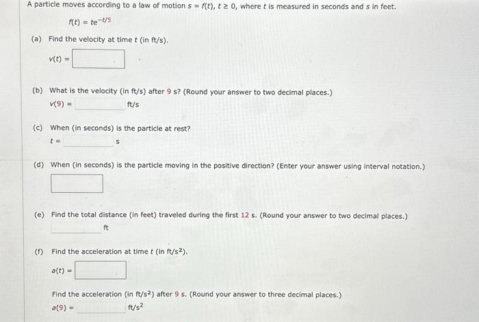 Solved A particle moves according to a law of motion | Chegg.com