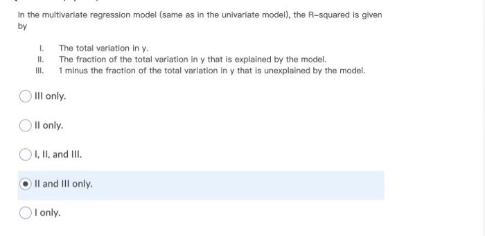 Solved In the multivariate regression model (same as in the | Chegg.com