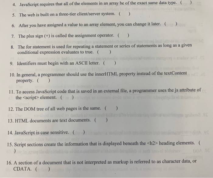 Solved 4. JavaScript requires that all of the elements in an | Chegg.com