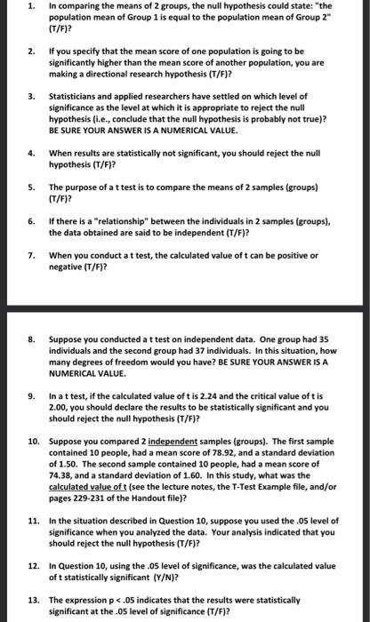 null hypothesis comparing two groups