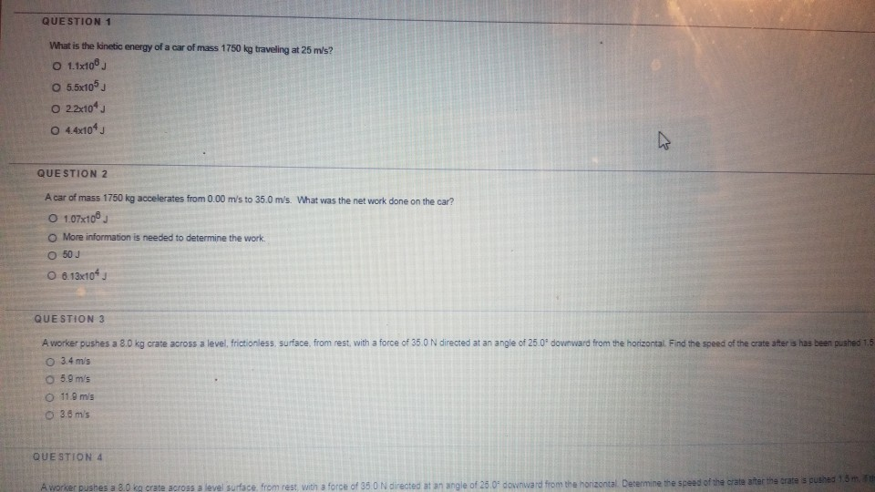 Solved QUESTION 1 What is the kinetic energy of a car of | Chegg.com
